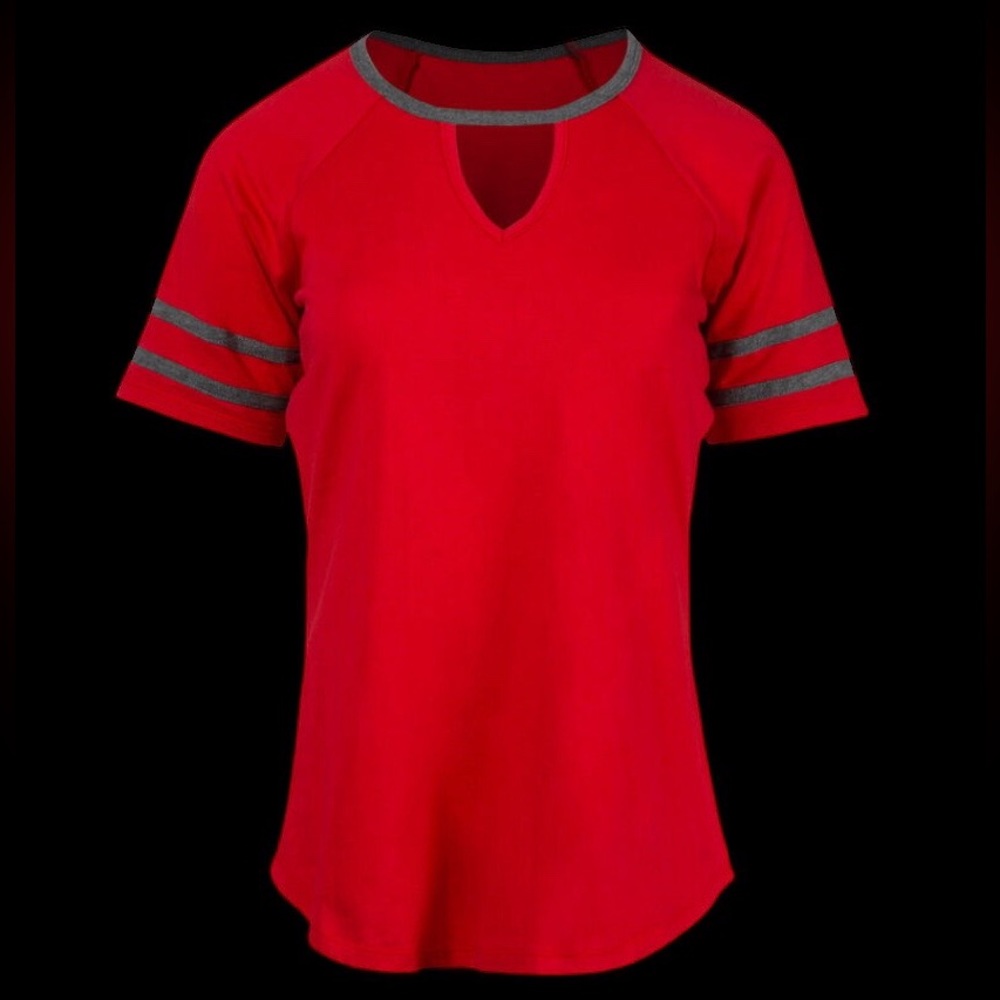 New Black with white striping. Warehouse One women’s keyhole football Te…